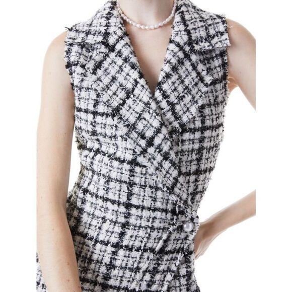Alice + Olivia Meri Collared Black White Tweed Mini Dress size 2 $495 - Picture 3 of 6